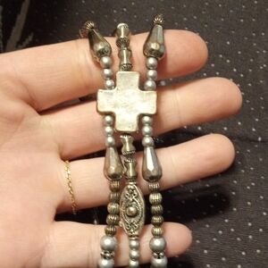 Silver Beaded Cross Necklace